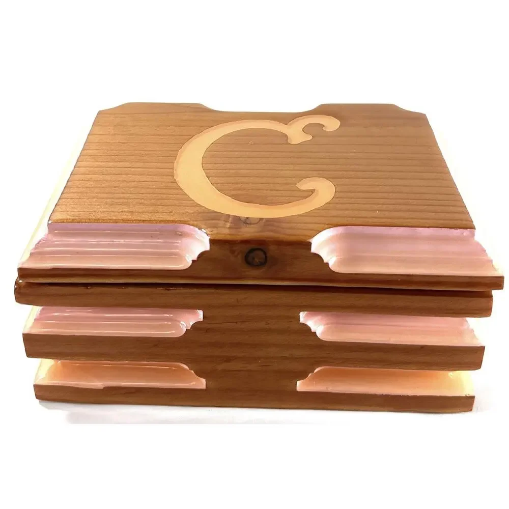 Wood Monogram “C” Jewelry Box Pink Heart Interior Trinket Box 7.5”